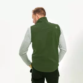 Gilet de travail Softshell sans manches en matière recyclée bleu, à personnaliser