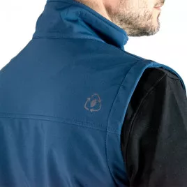 Gilet de travail Softshell sans manches en matière recyclée bleu, à personnaliser