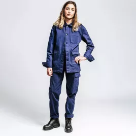 Pantalon de travail bleu marine, 100% coton biologique. Pro et looké.