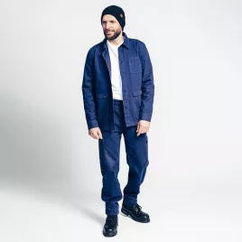 Pantalon de travail bleu marine, 100% coton biologique. Pro et looké.