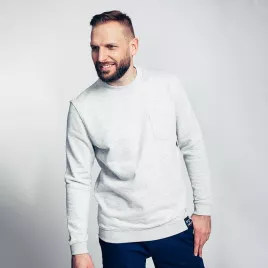 Sweat de travail avec poche poitrine 100% coton biologique gris chiné