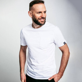 T-shirt de travail blanc manches courtes en coton bio avec poche poitrine Dunas