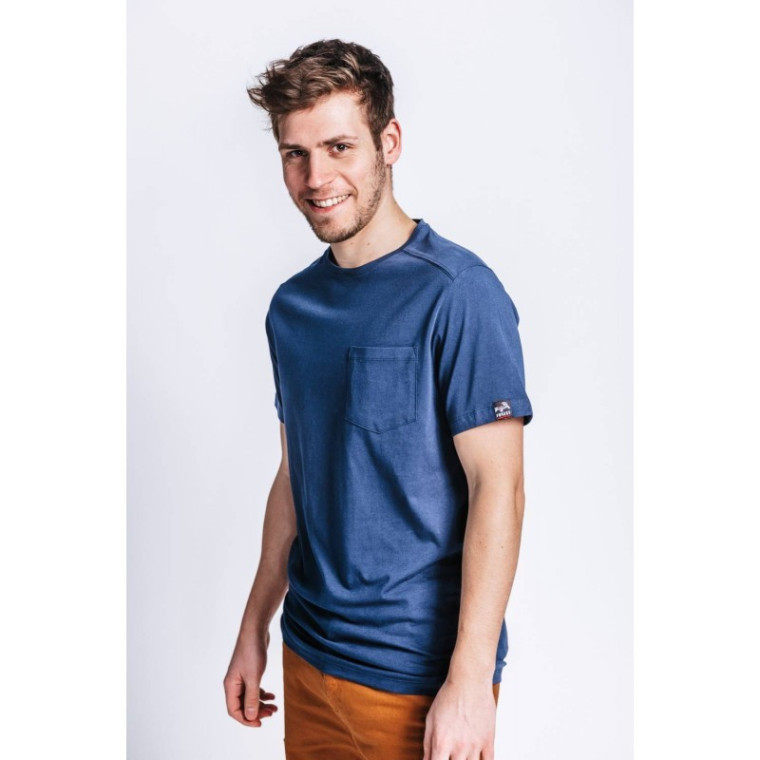 T-shirt de travail bleu marine manches courtes en coton bio avec poche poitrine Dunas T-shirt de travail bleu marine manches courtes en coton bio avec poche poitrine Dunas