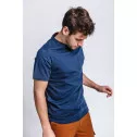 T-shirt de travail bleu marine manches courtes en coton bio avec poche poitrine Dunas