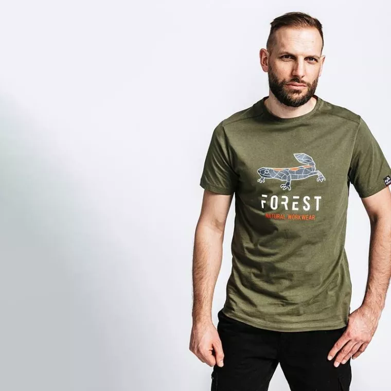 T-shirt de travail manches courtes marqués ''Forest Natural Workwear'' vert armée