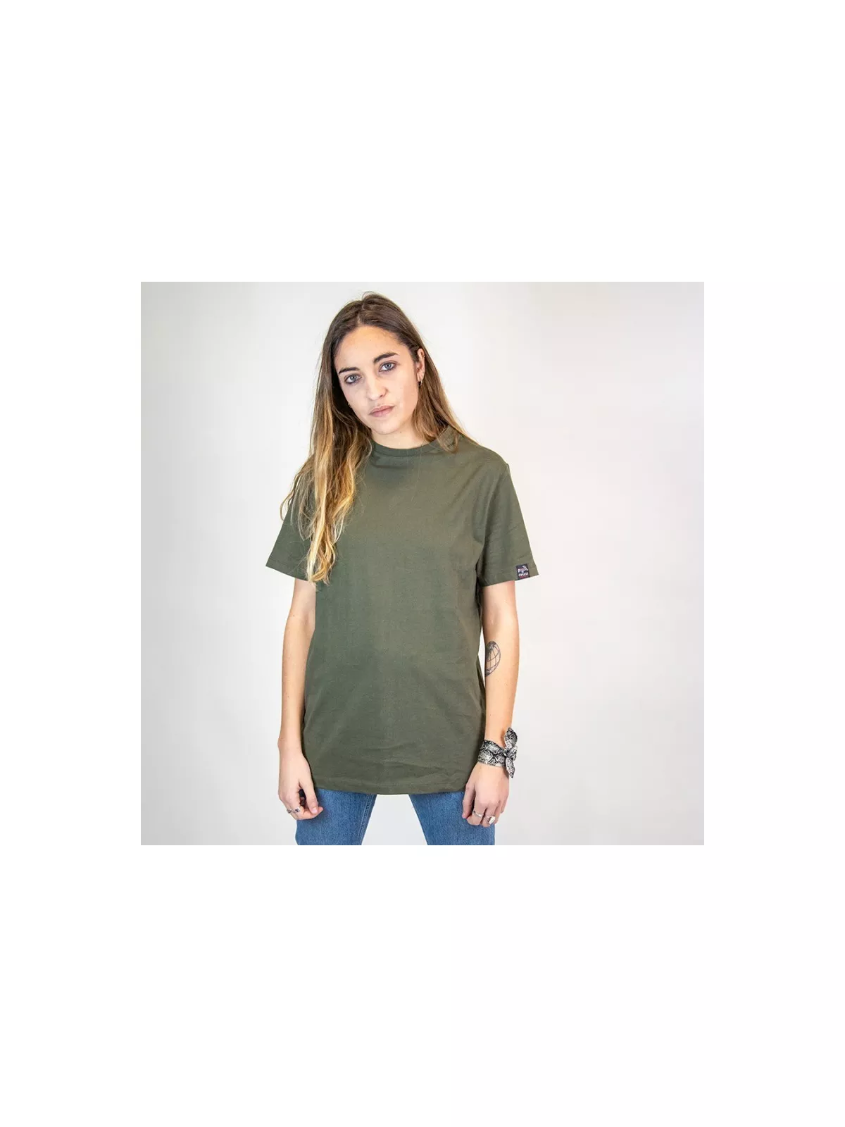 T-shirt de travail manches courtes uni en coton biologique vert armée