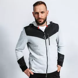 Veste à capuche zippée en coton biologique gris chiné