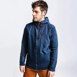 Veste à capuche zippée en coton biologique bleu marine