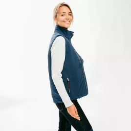 Gilet de travail Softshell sans manches en matière recyclée bleu, à personnaliser