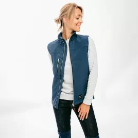 Gilet de travail Softshell sans manches en matière recyclée bleu, à personnaliser