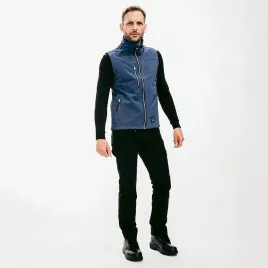 Gilet de travail Softshell sans manches en matière recyclée bleu, à personnaliser