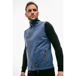 Gilet de travail Softshell sans manches en matière recyclée bleu, à personnaliser